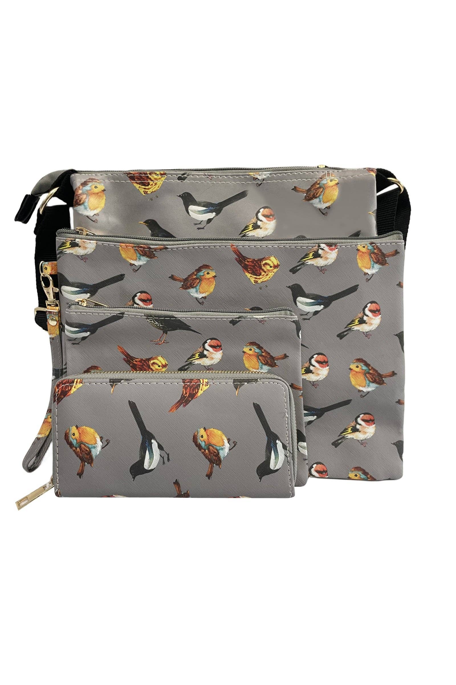 British Wildlife Bird Print Bag Collection - Grey: Clutch