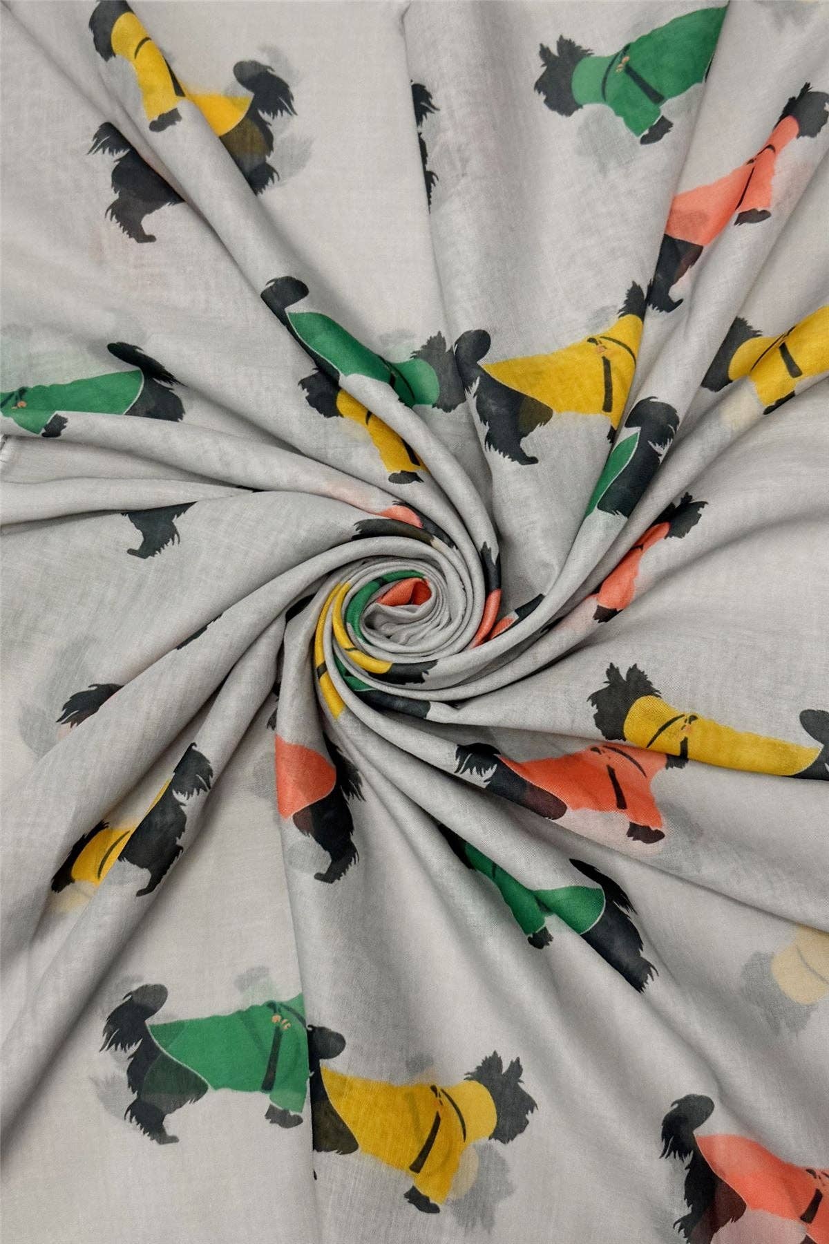 Schnauzer Dog Print Frayed Scarf: Grey