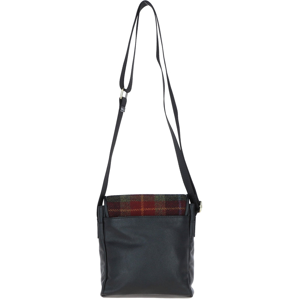 Leather & Harris Tweed Flap Crossbody Bag – Black / Green / Red, view 3