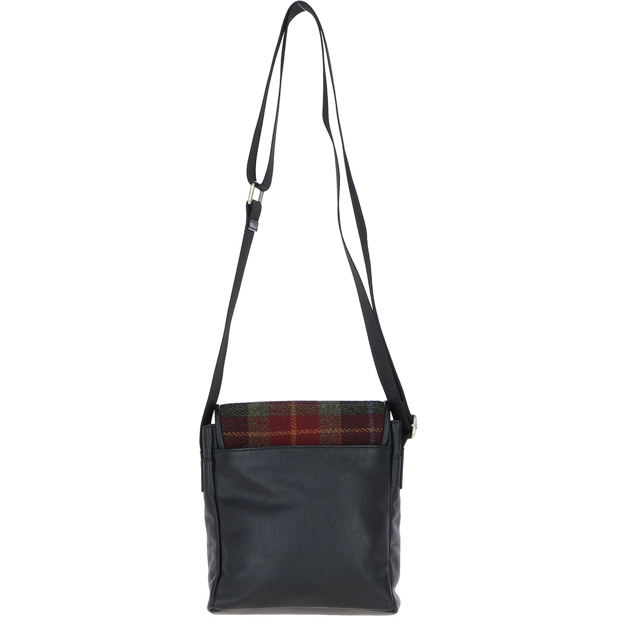 Leather & Harris Tweed Flap Crossbody Bag – Black / Green / Red, view 3