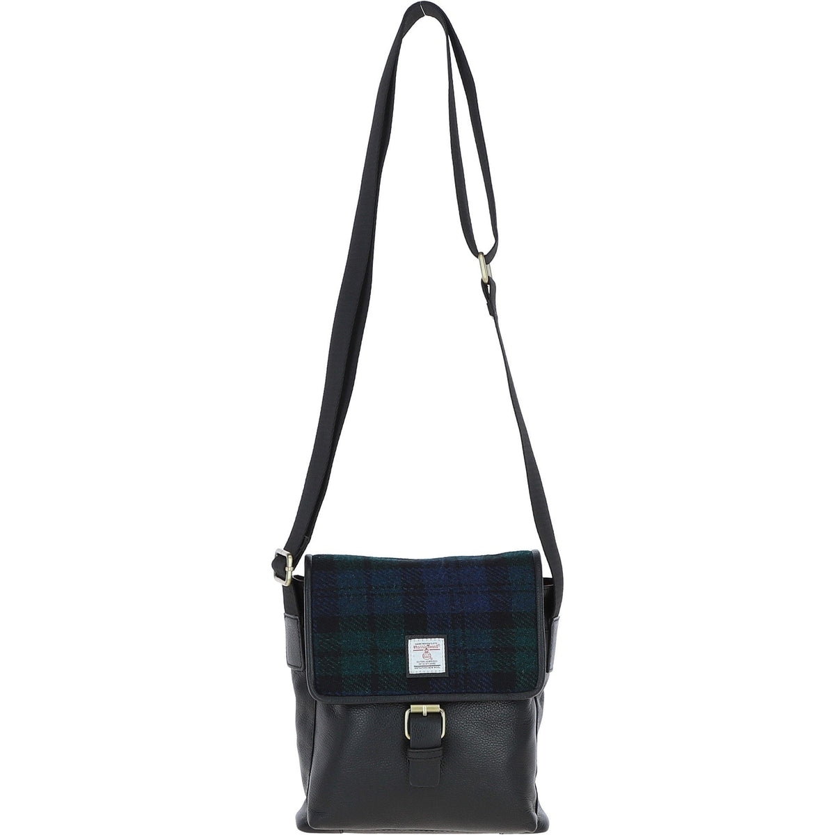 Leather & Harris Tweed Flap Crossbody Bag – Black / Watch, view 1