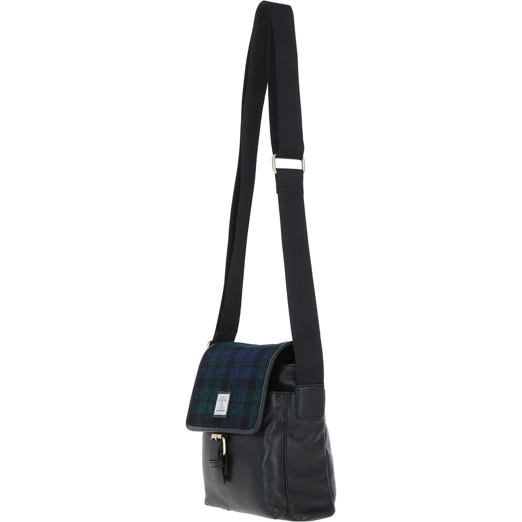 Leather & Harris Tweed Flap Crossbody Bag – Black / Watch, view 2