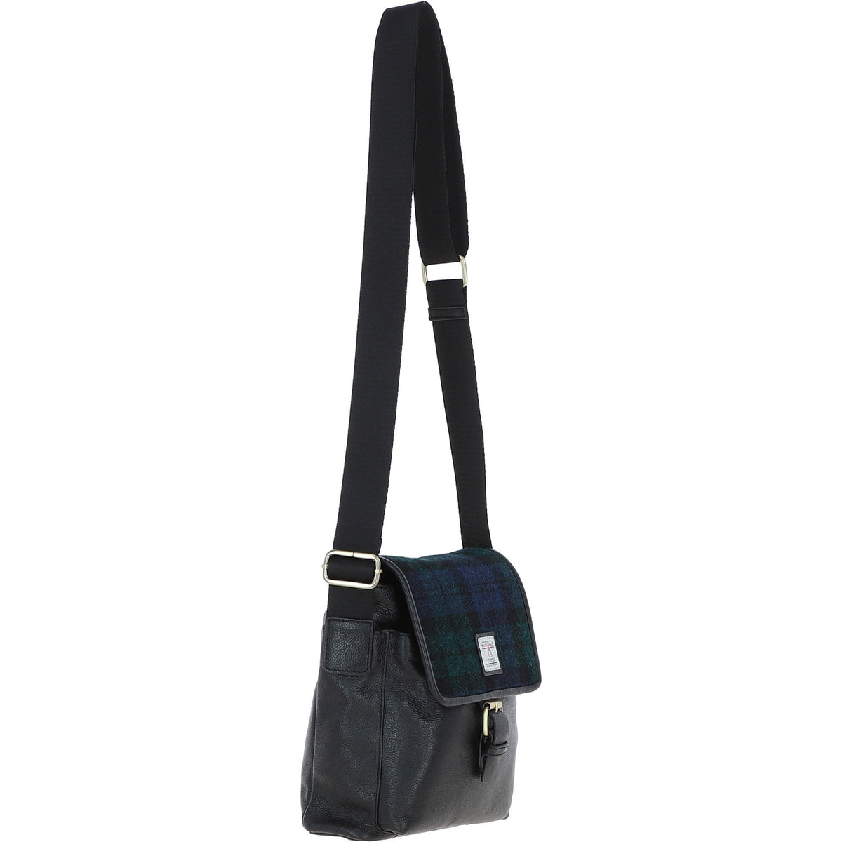 Leather & Harris Tweed Flap Crossbody Bag – Black / Watch, view 4