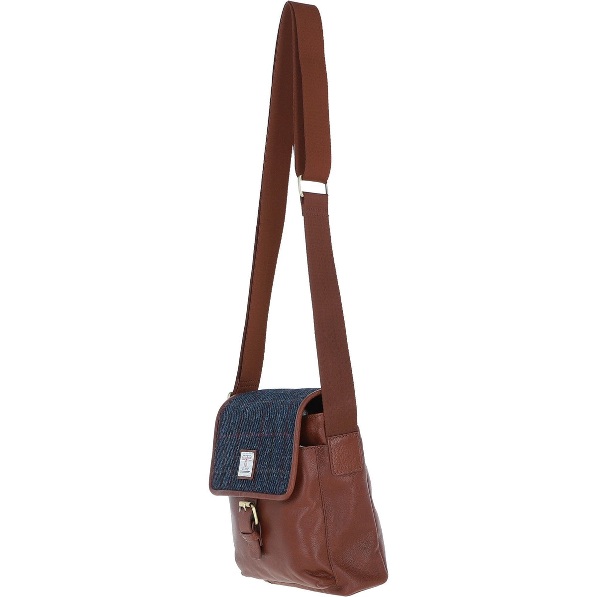 Leather & Harris Tweed Flap Crossbody Bag – Tan / Navy, view 2