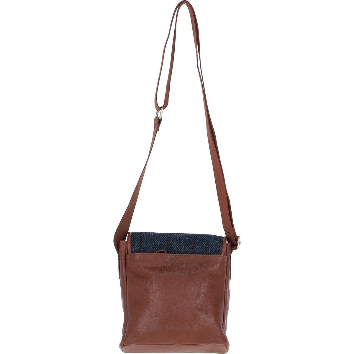 Leather & Harris Tweed Flap Crossbody Bag – Tan / Navy, view 3