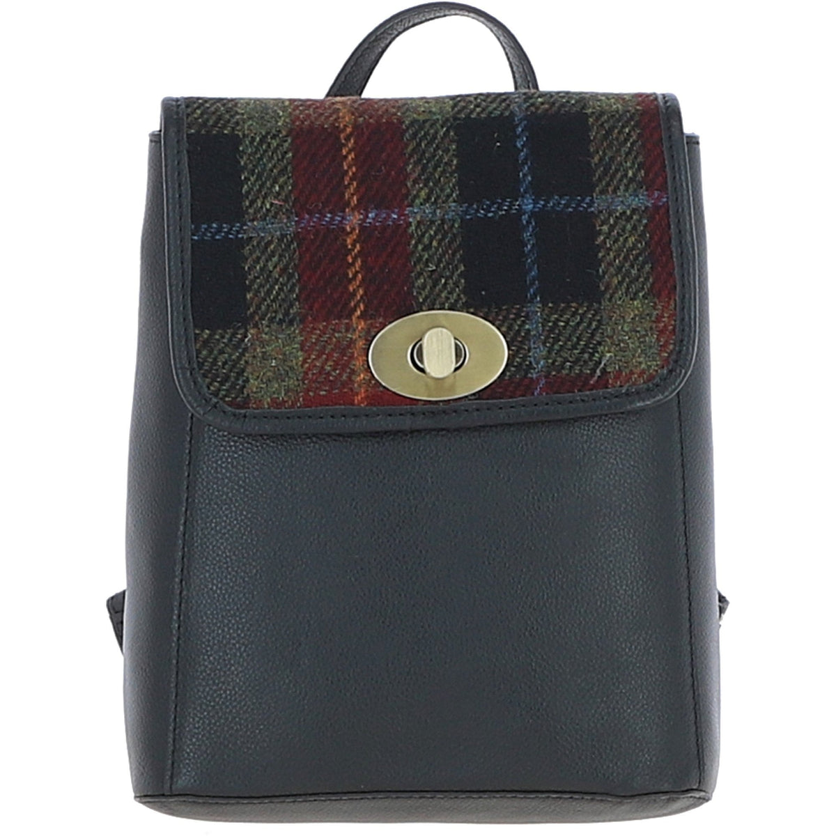 Leather & Harris Tweed Compact Backpack – Black / Green / Red, view 1