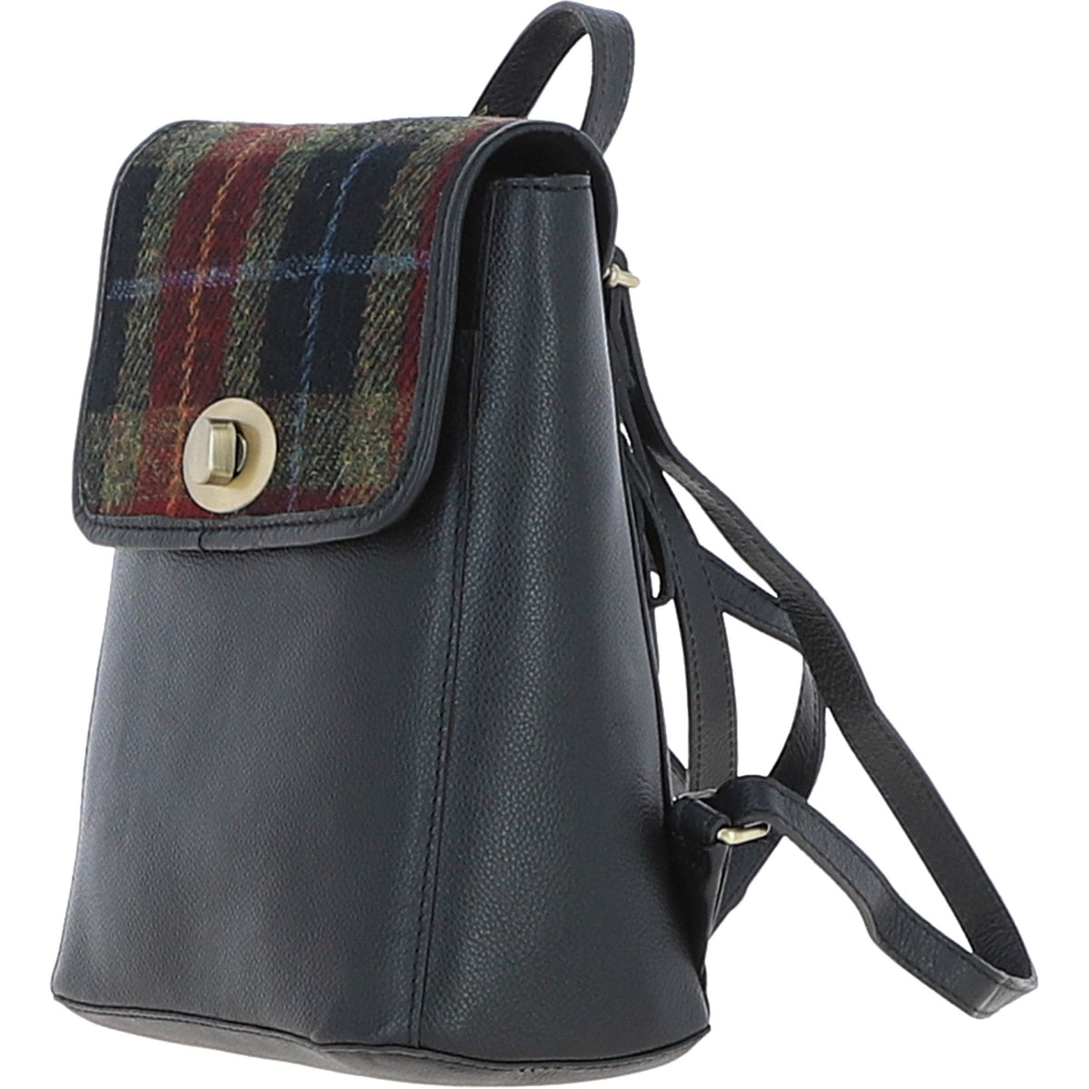 Leather & Harris Tweed Compact Backpack – Black / Green / Red, view 2