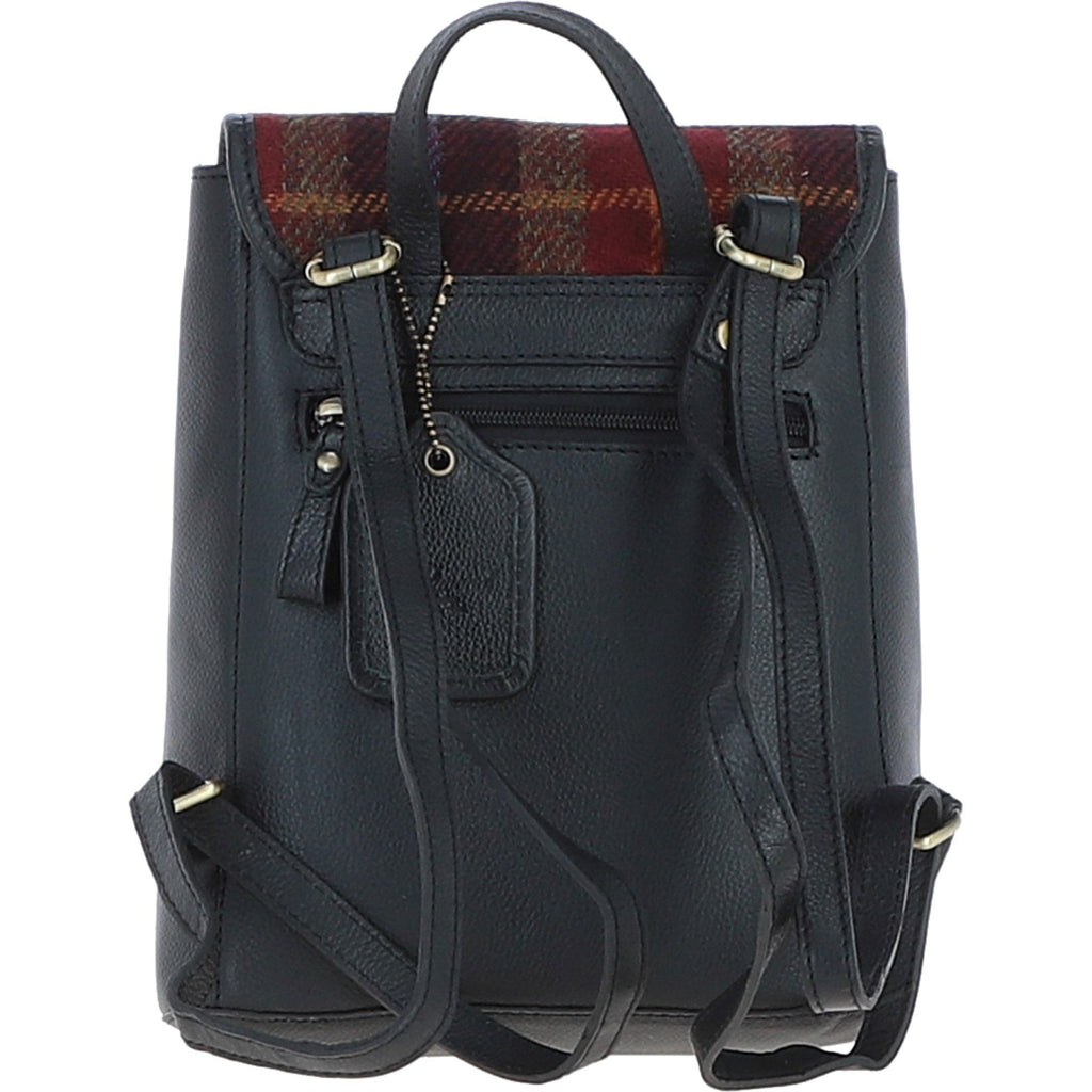 Leather & Harris Tweed Compact Backpack – Black / Green / Red, view 3