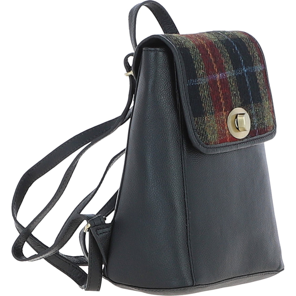 Leather & Harris Tweed Compact Backpack – Black / Green / Red, view 4