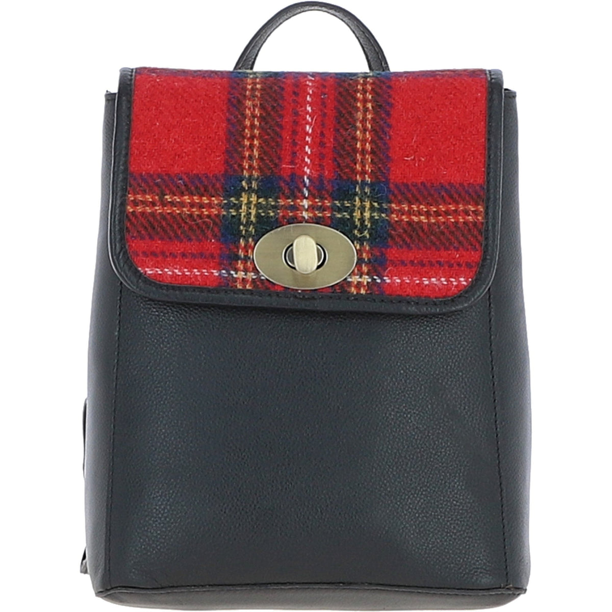 Leather & Harris Tweed Compact Backpack – Black / Red, view 1