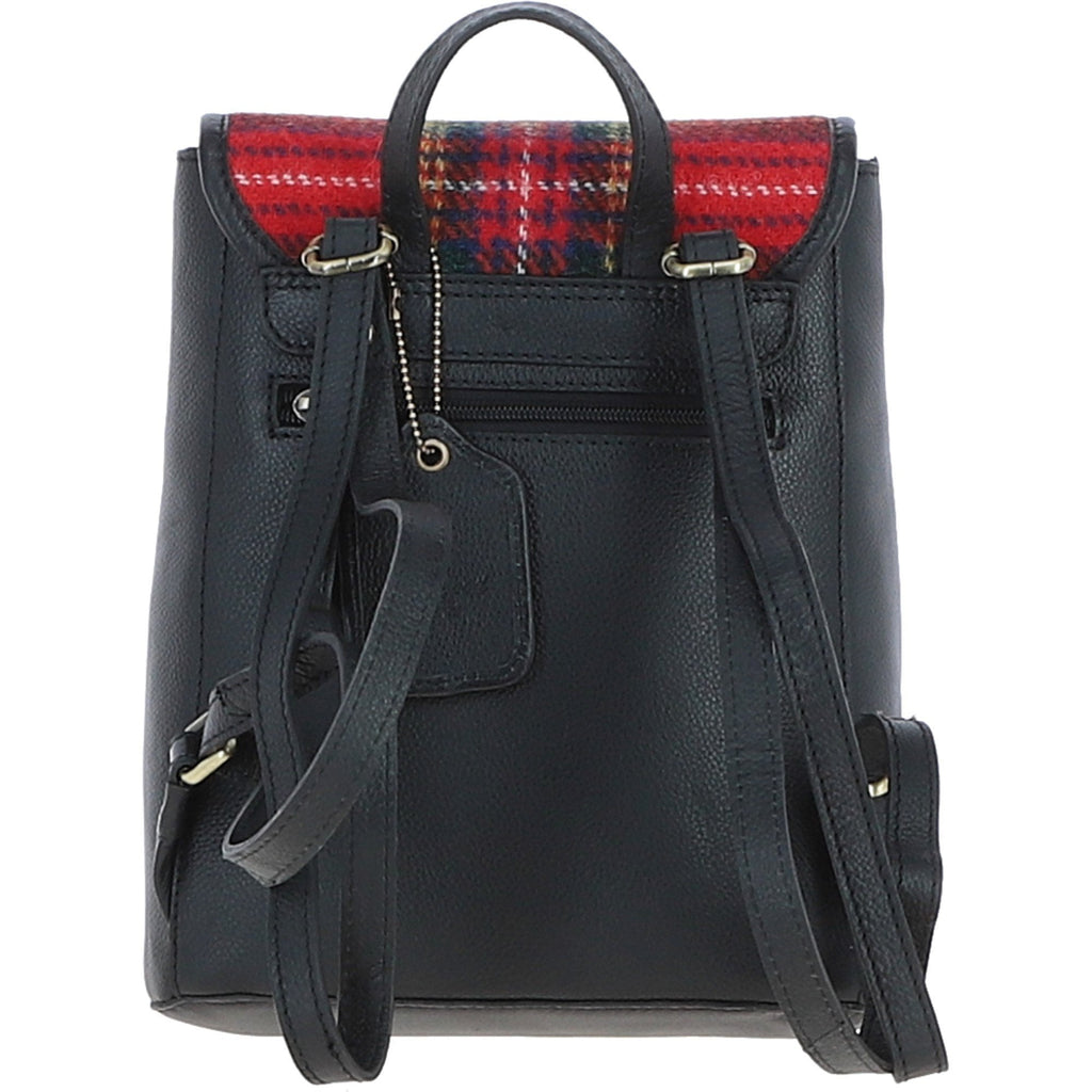 Leather & Harris Tweed Compact Backpack – Black / Red, view 3