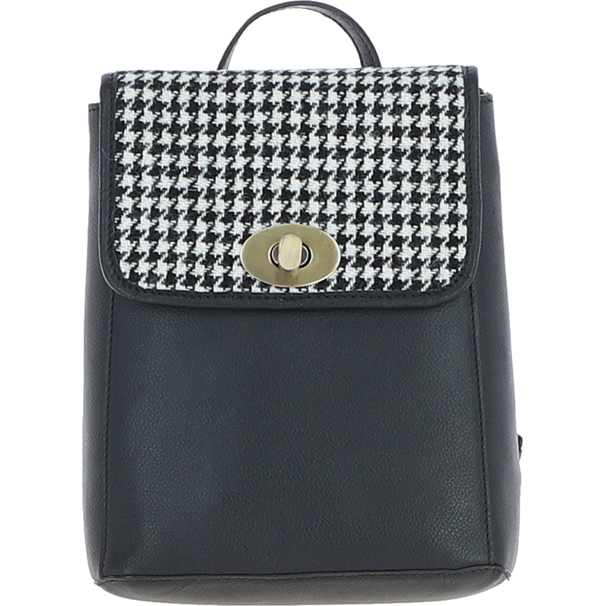 Leather & Harris Tweed Compact Backpack – Black / White, view 1