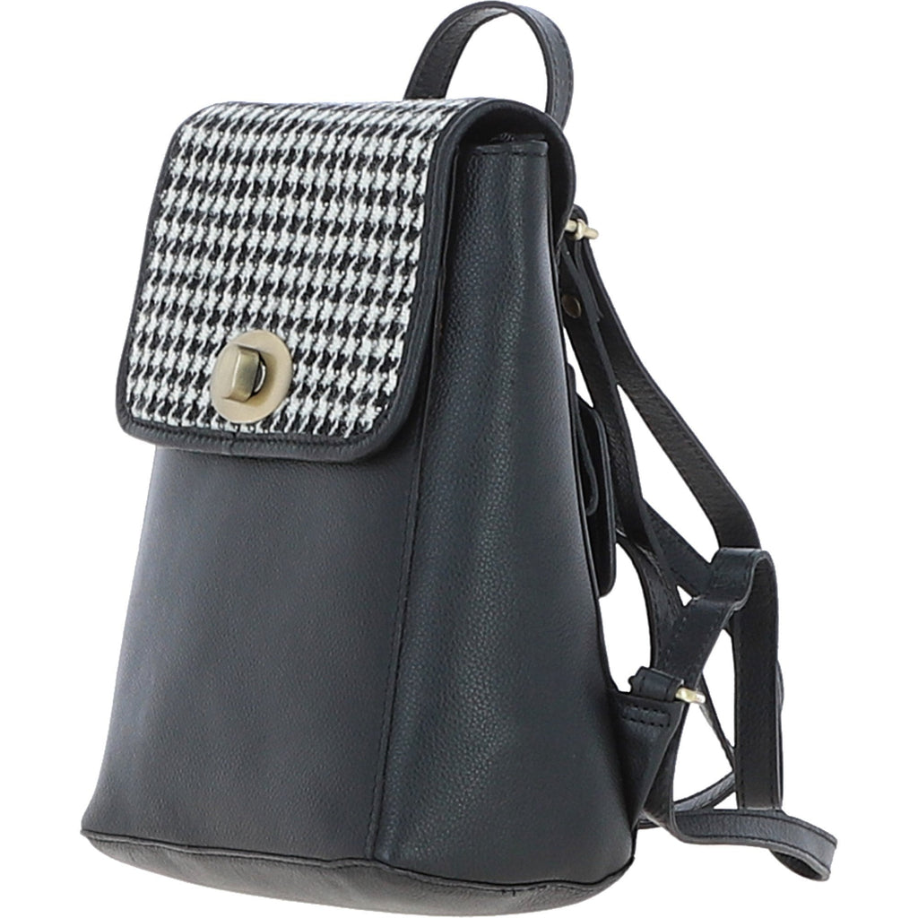 Leather & Harris Tweed Compact Backpack – Black / White, view 2