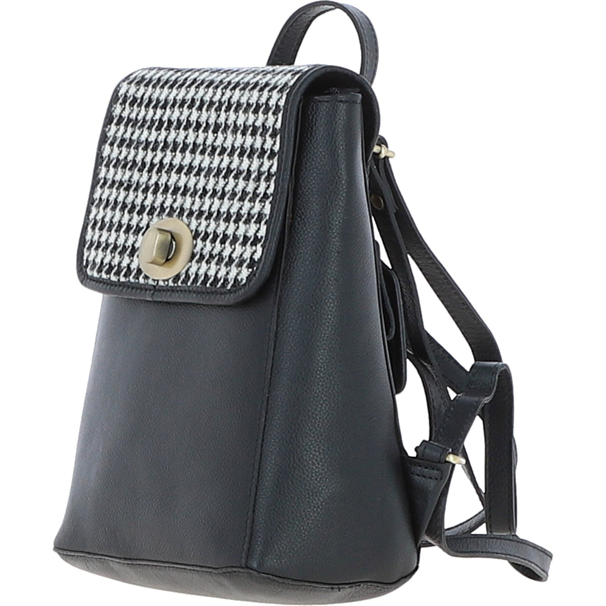 Leather & Harris Tweed Compact Backpack – Black / White, view 2