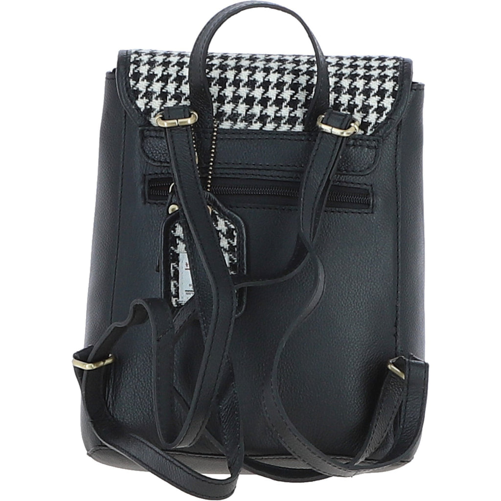 Leather & Harris Tweed Compact Backpack – Black / White, view 3