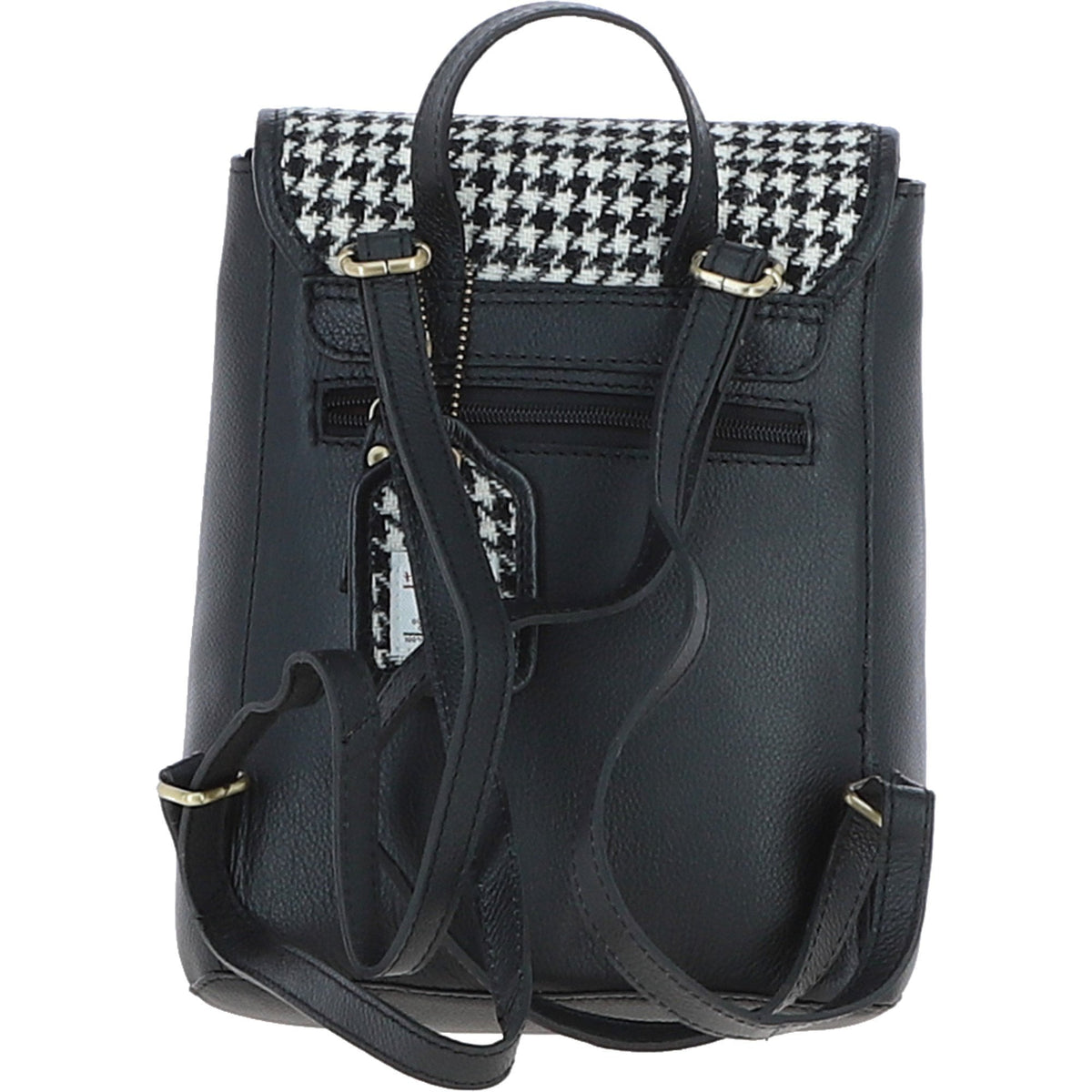 Leather & Harris Tweed Compact Backpack – Black / White, view 3