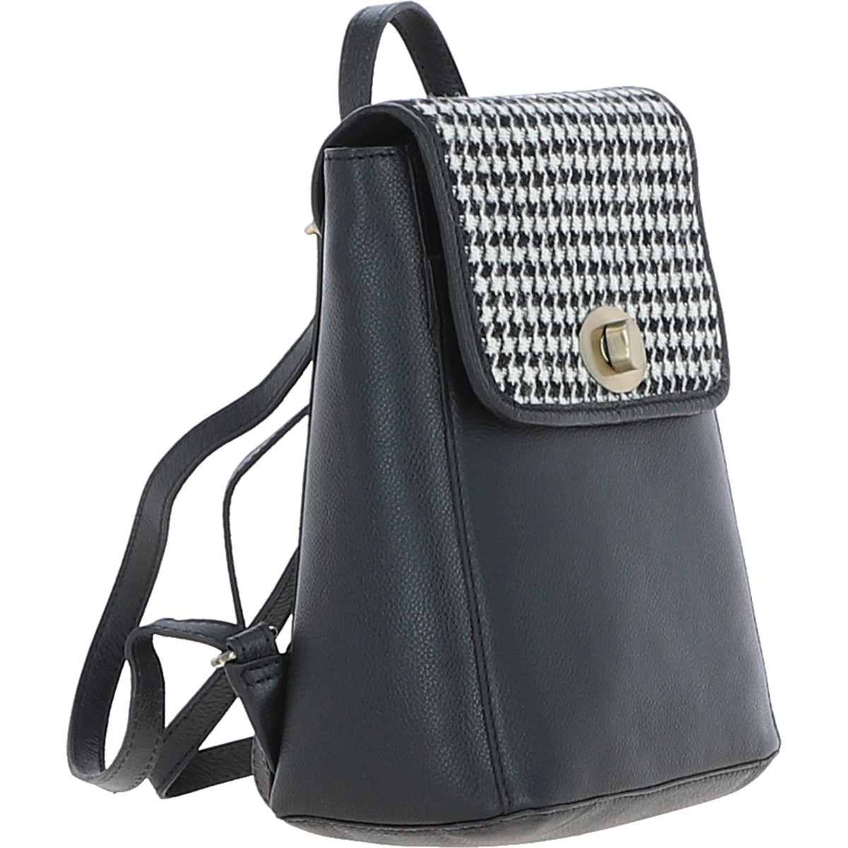 Leather & Harris Tweed Compact Backpack – Black / White, view 4