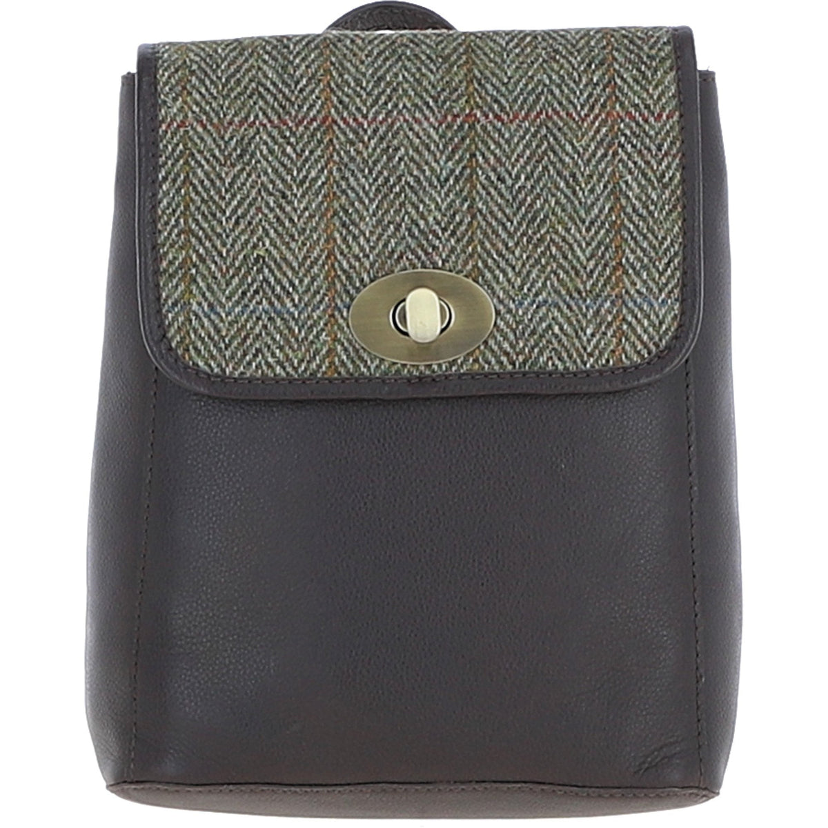 Leather & Harris Tweed Compact Backpack – Brown / Green, view 1