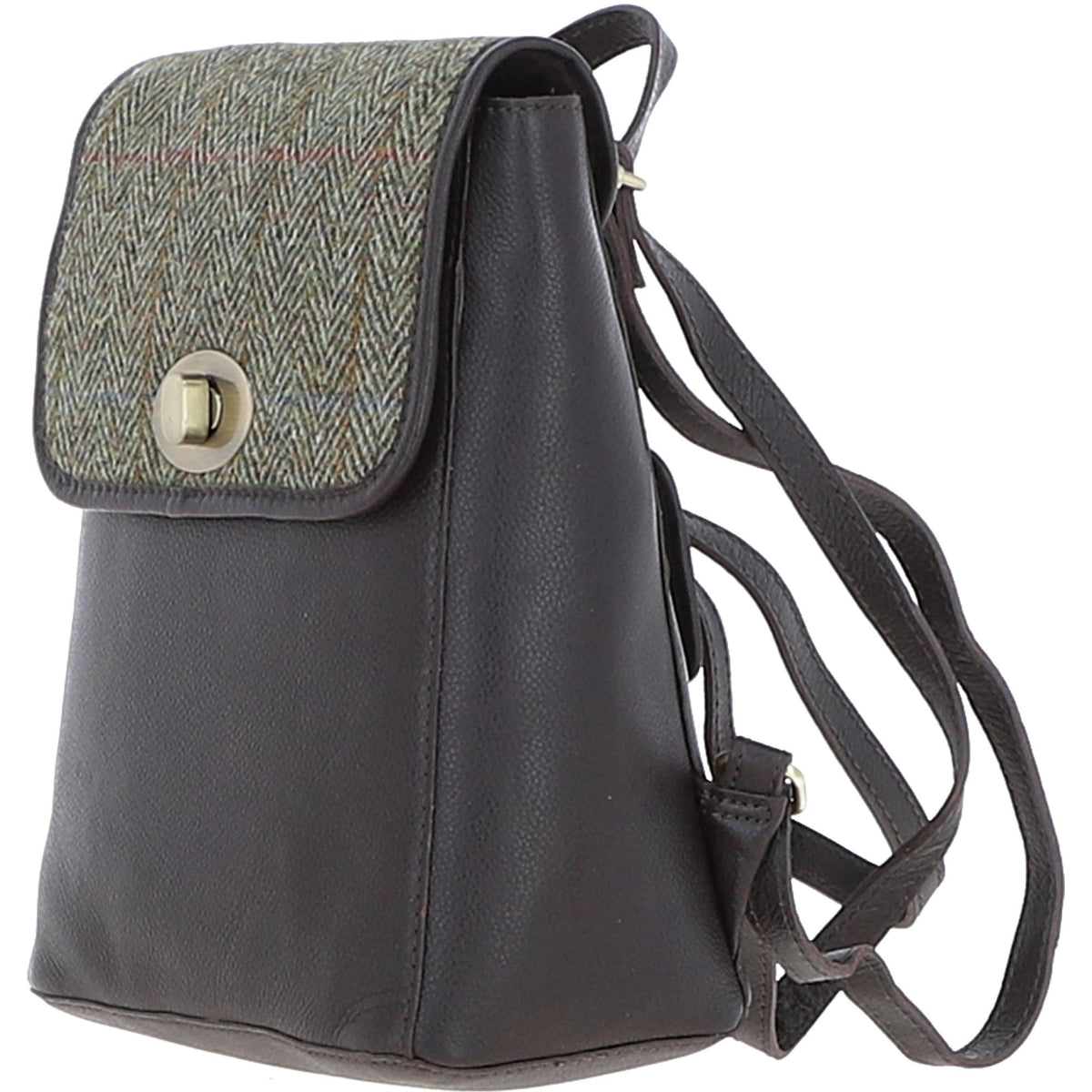 Leather & Harris Tweed Compact Backpack – Brown / Green, view 2
