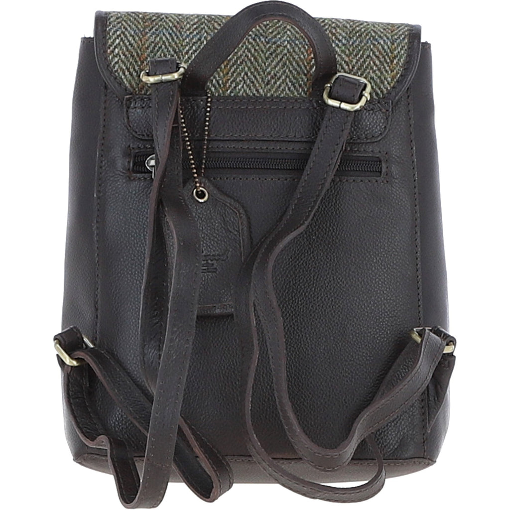 Leather & Harris Tweed Compact Backpack – Brown / Green, view 3