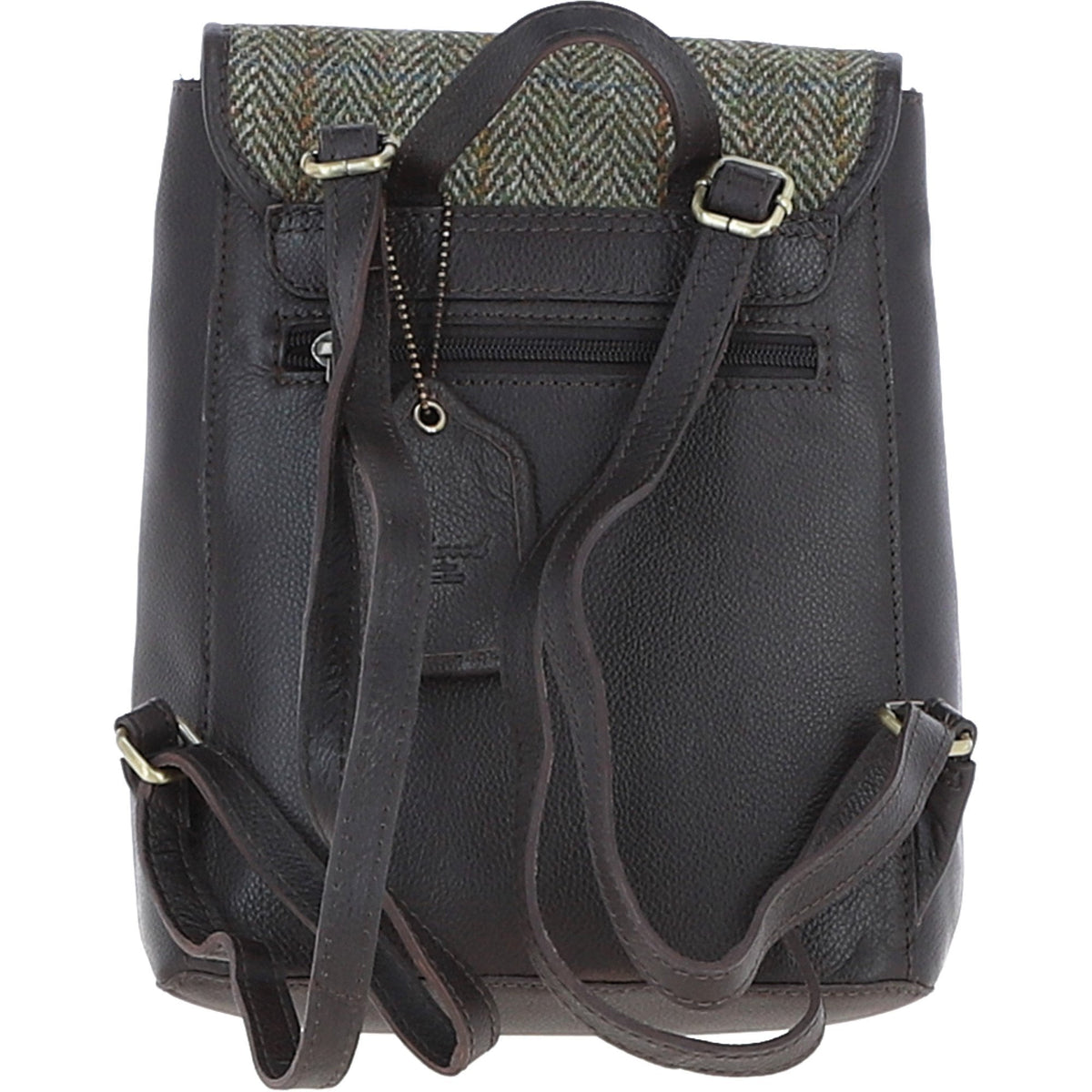 Leather & Harris Tweed Compact Backpack – Brown / Green, view 3