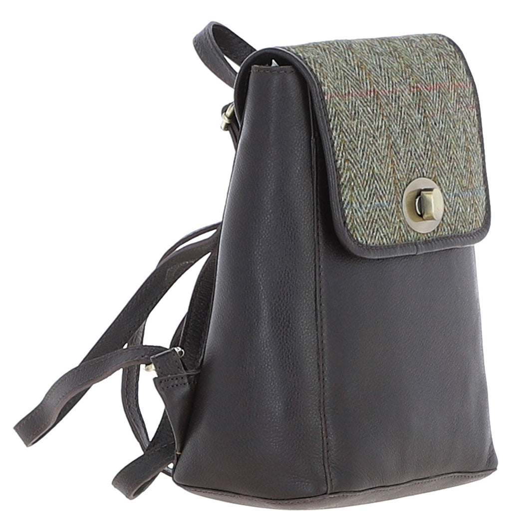 Leather & Harris Tweed Compact Backpack – Brown / Green, view 4