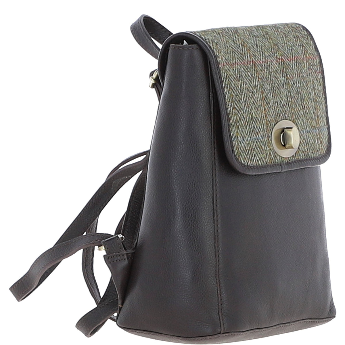Leather & Harris Tweed Compact Backpack – Brown / Green, view 4