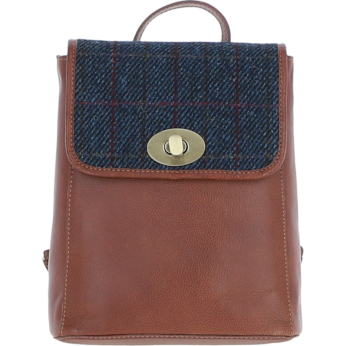 Leather & Harris Tweed Compact Backpack – Tan / Navy, view 1