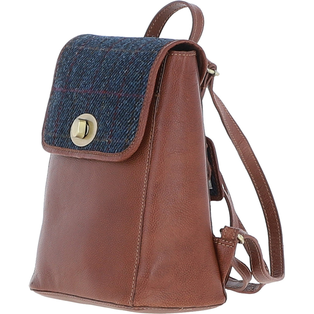 Leather & Harris Tweed Compact Backpack – Tan / Navy, view 2