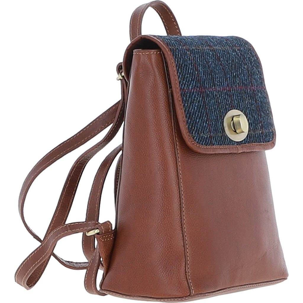 Leather & Harris Tweed Compact Backpack – Tan / Navy, view 4