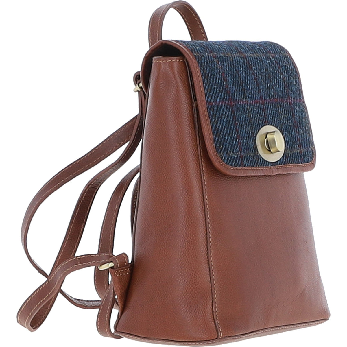 Leather & Harris Tweed Compact Backpack – Tan / Navy, view 4