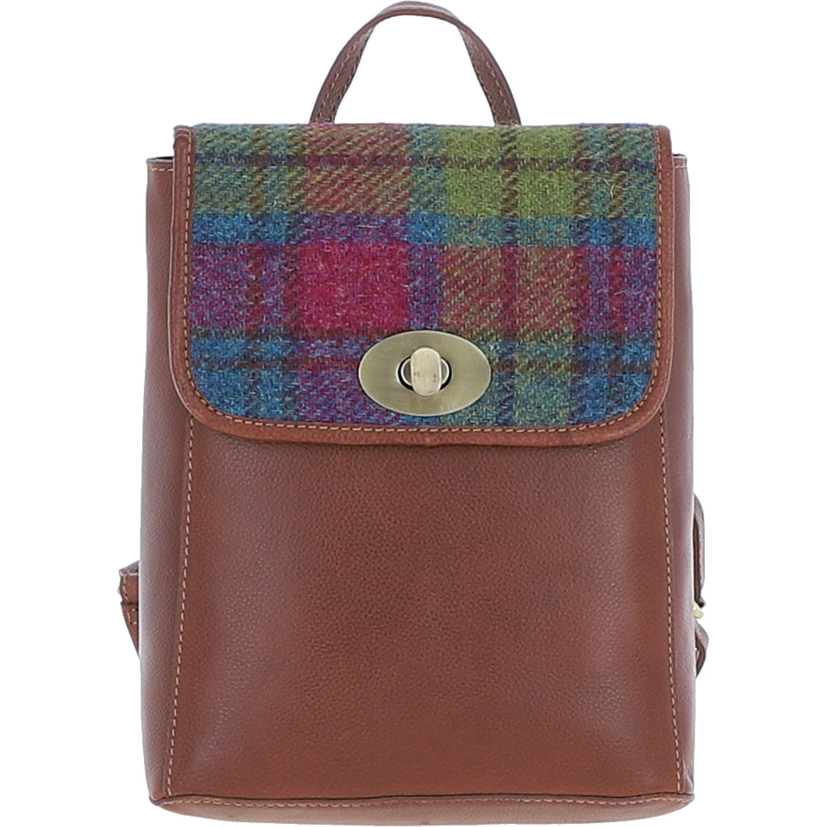 Leather & Harris Tweed Compact Backpack – Tan / Purple, view 1
