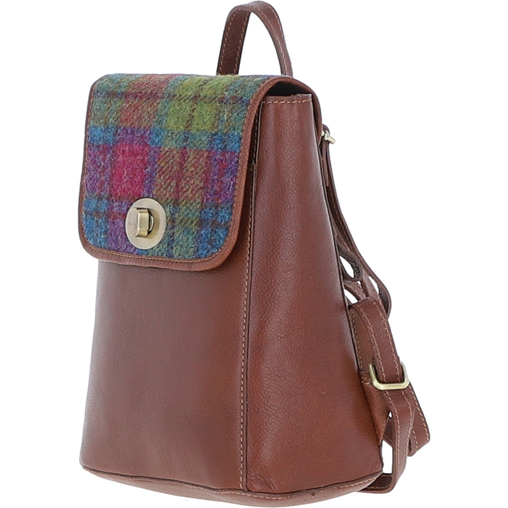 Leather & Harris Tweed Compact Backpack – Tan / Purple, view 3