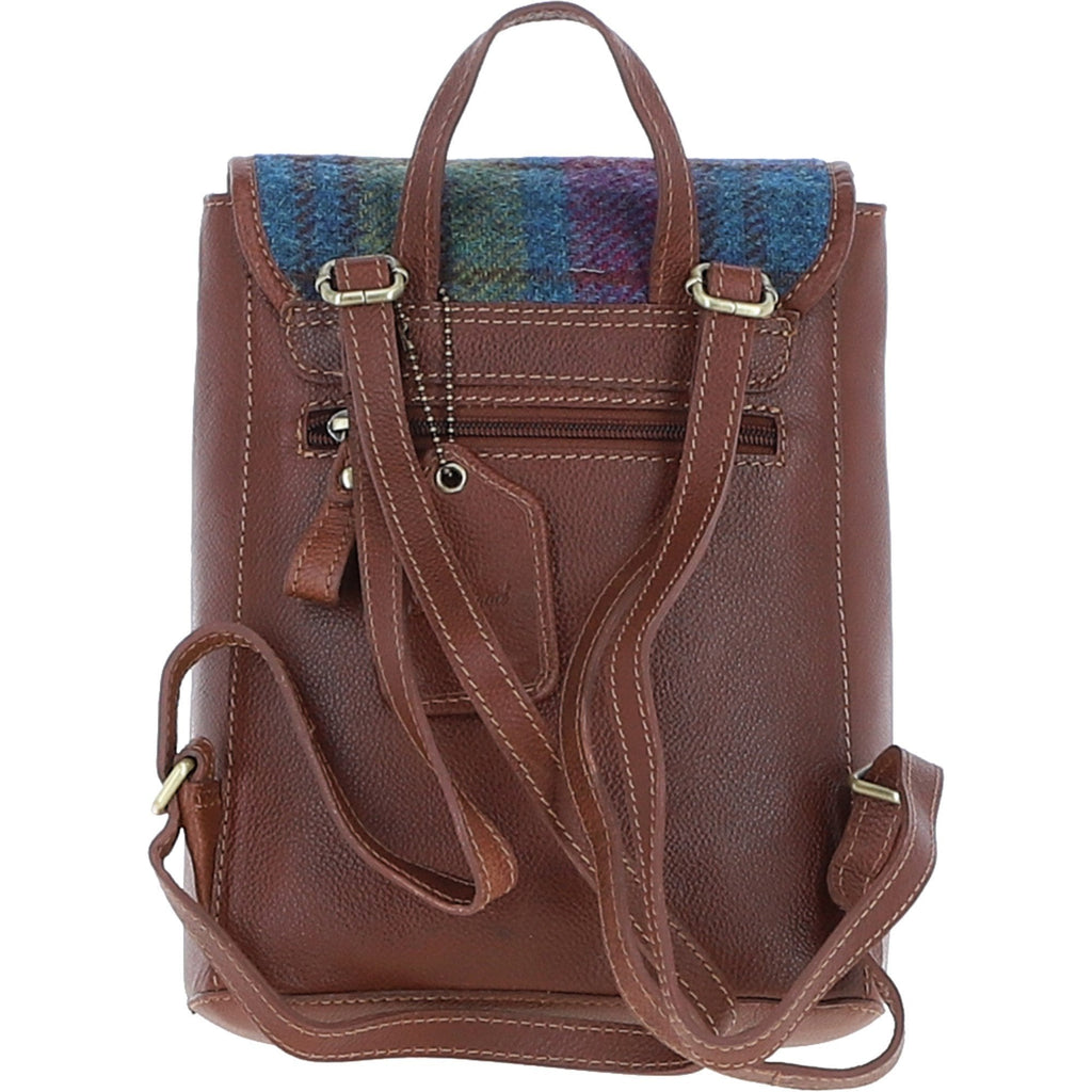 Leather & Harris Tweed Compact Backpack – Tan / Purple, view 4