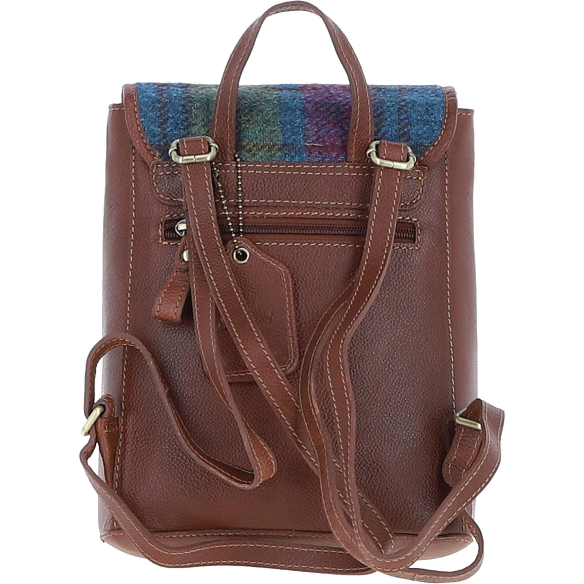 Leather & Harris Tweed Compact Backpack – Tan / Purple, view 4