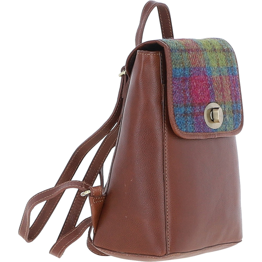 Leather & Harris Tweed Compact Backpack – Tan / Purple, view 5