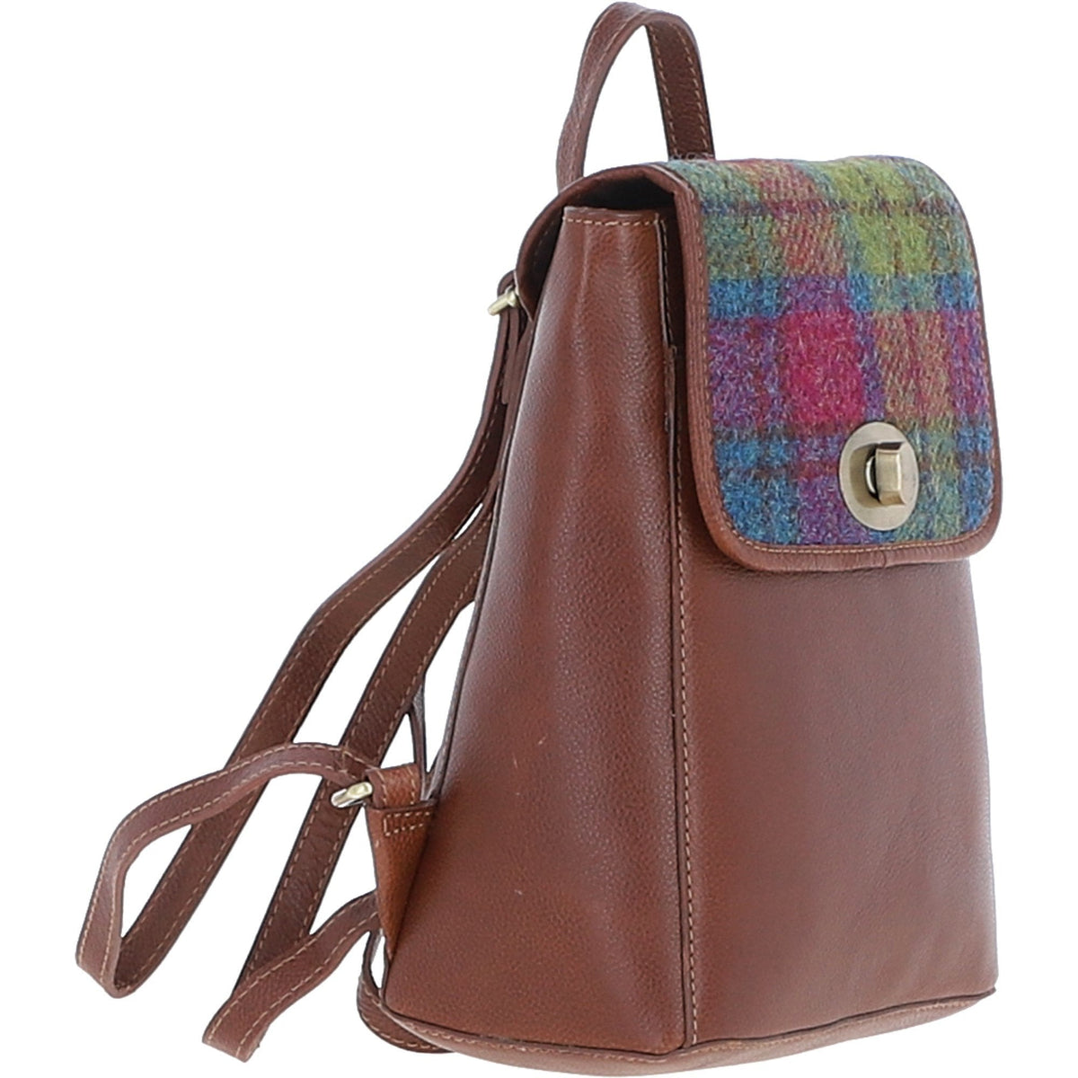 Leather & Harris Tweed Compact Backpack – Tan / Purple, view 5
