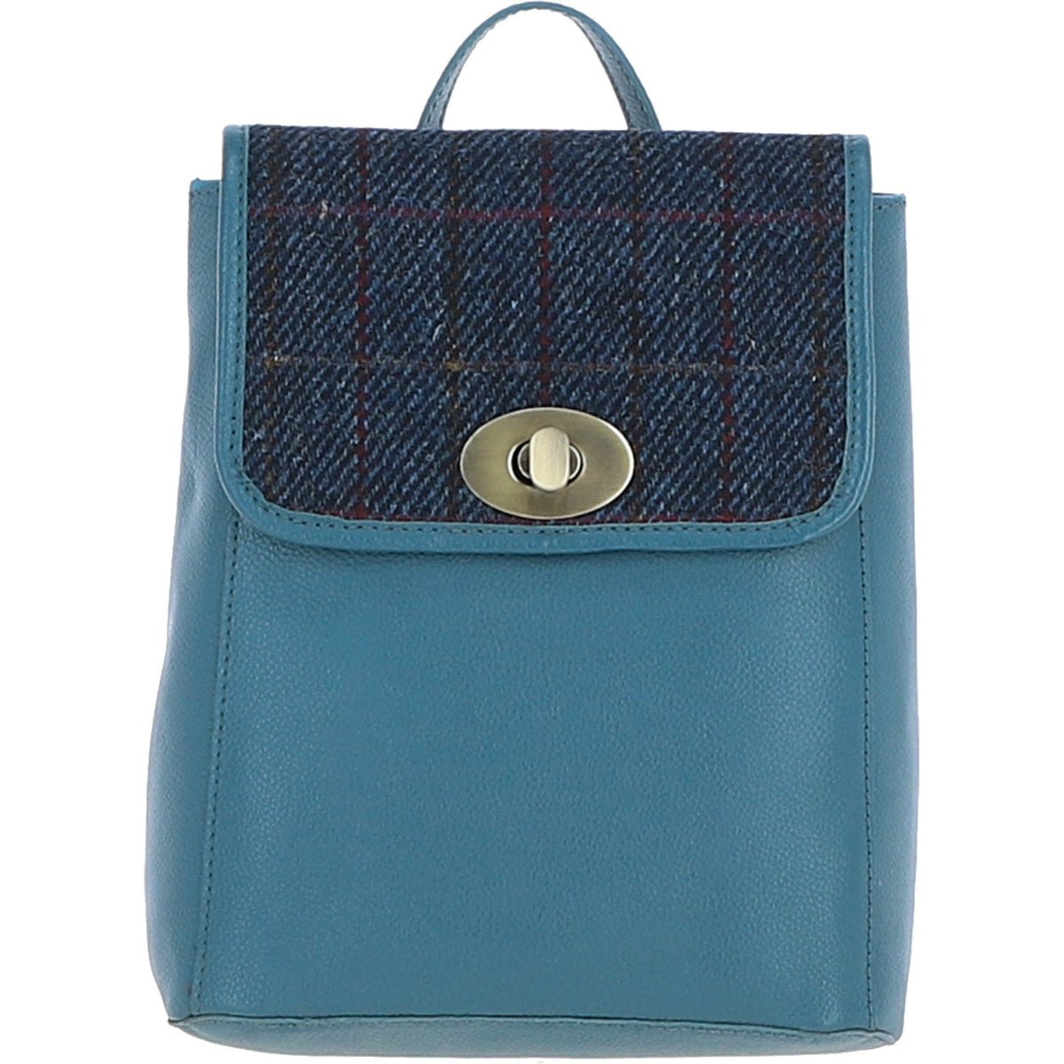 Leather & Harris Tweed Compact Backpack – Teal / Navy, view 1