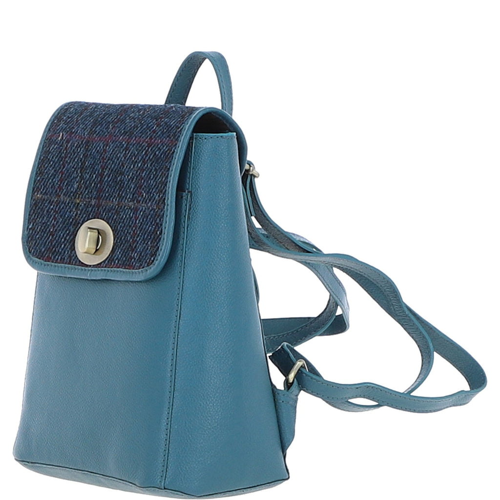 Leather & Harris Tweed Compact Backpack – Teal / Navy, view 2