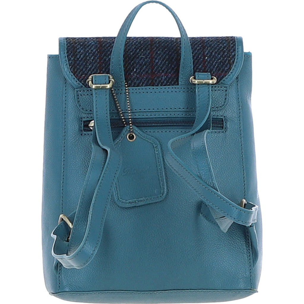Leather & Harris Tweed Compact Backpack – Teal / Navy, view 3