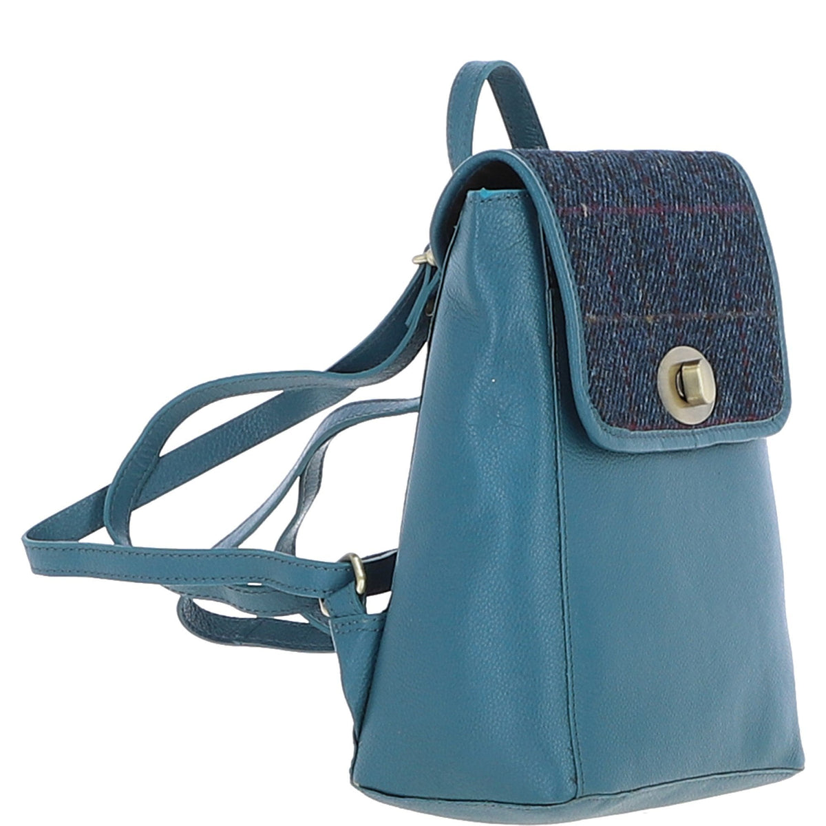 Leather & Harris Tweed Compact Backpack – Teal / Navy, view 4