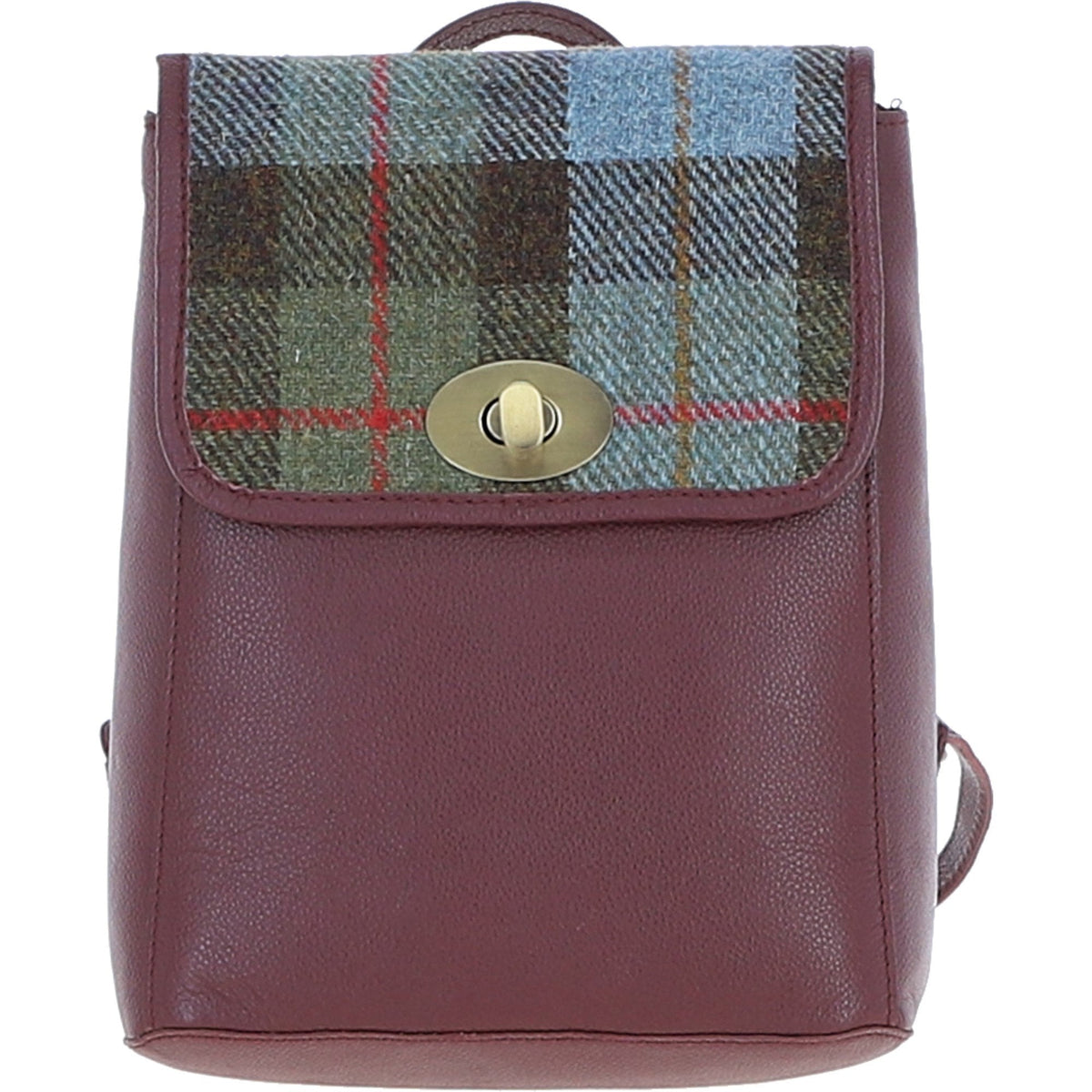 Leather & Harris Tweed Compact Backpack – Wine / Macleod, view 1