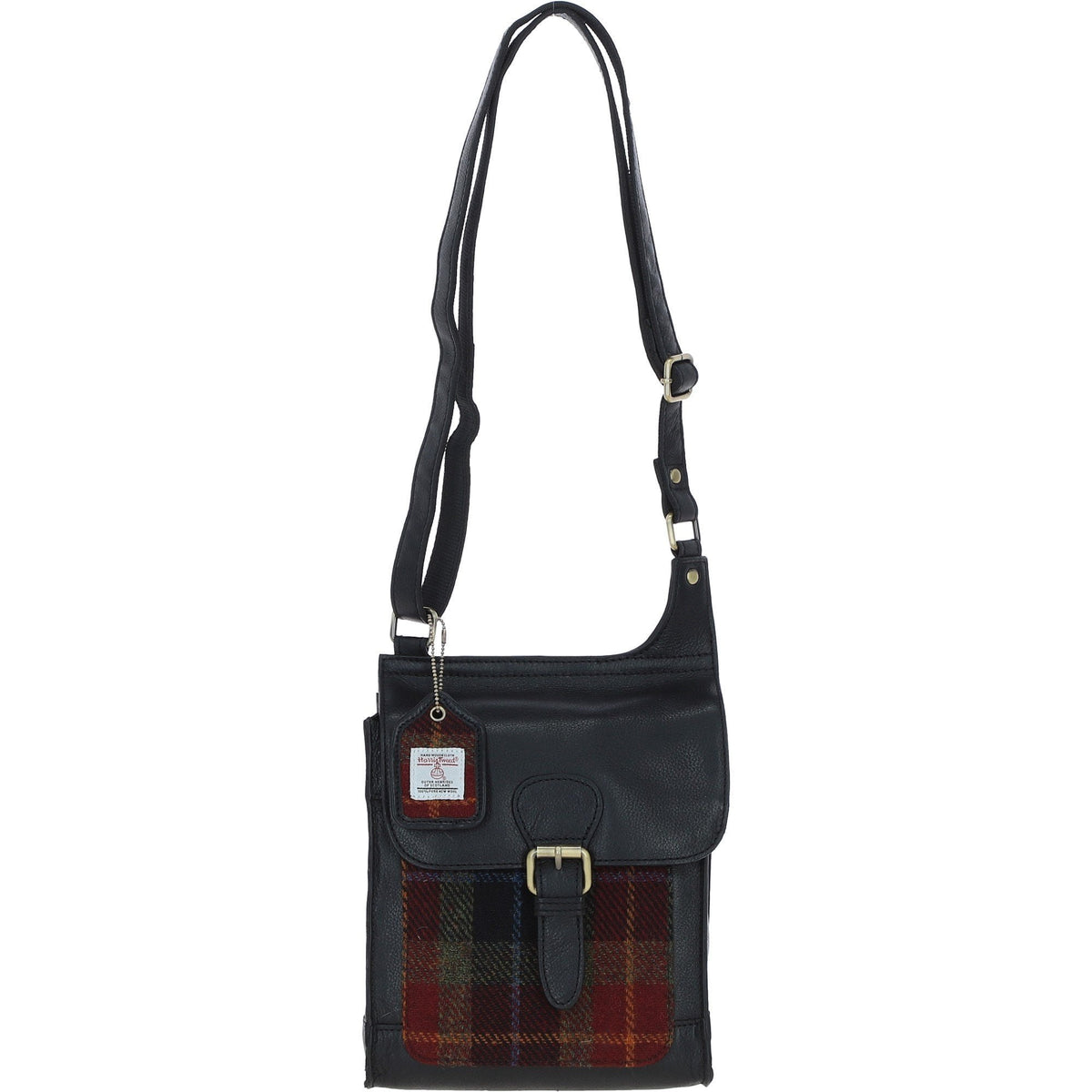 Leather & Harris Tweed Crossbody Bag – Black / Green / Red, view 1