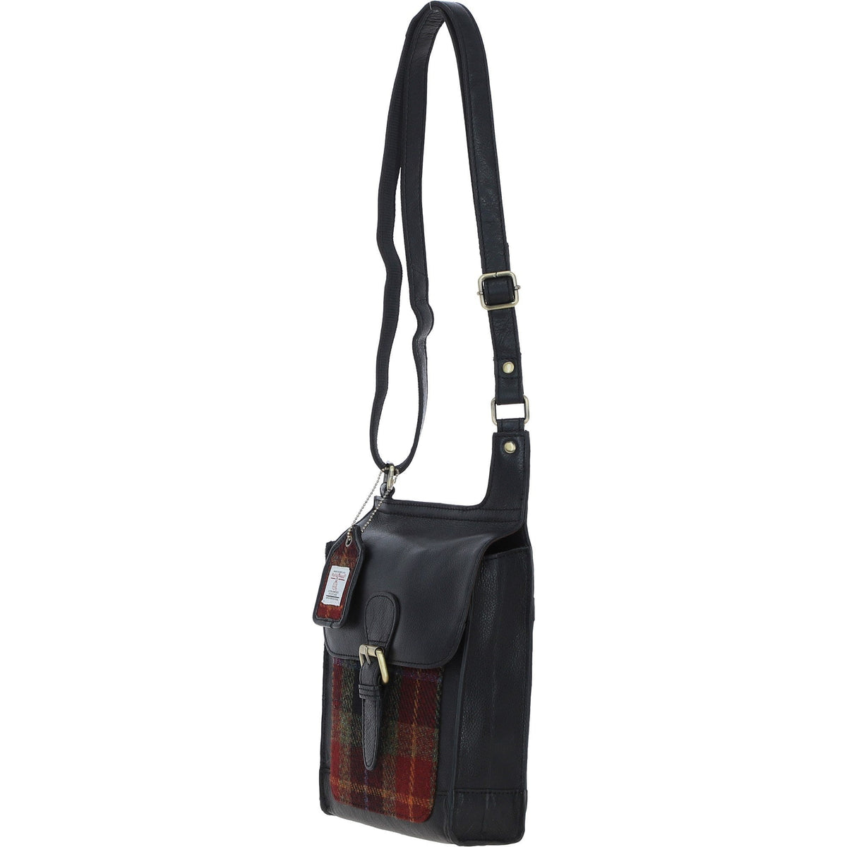Leather & Harris Tweed Crossbody Bag – Black / Green / Red, view 2