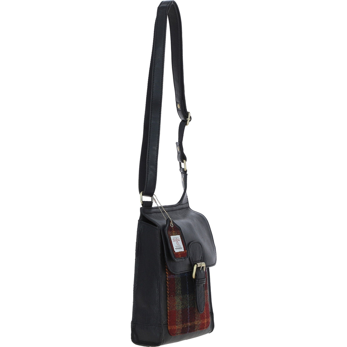 Leather & Harris Tweed Crossbody Bag – Black / Green / Red, view 4