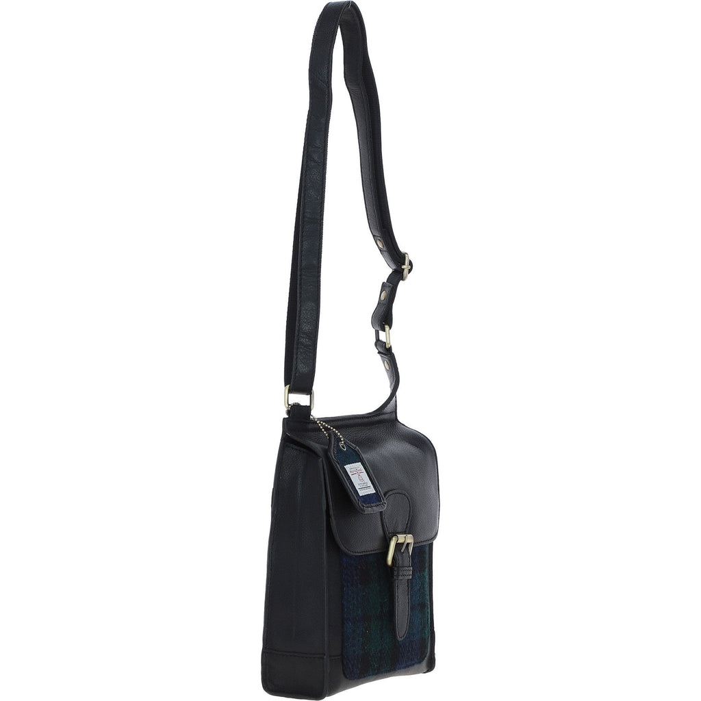 Leather & Harris Tweed Crossbody Bag – Black / Watch, view 4