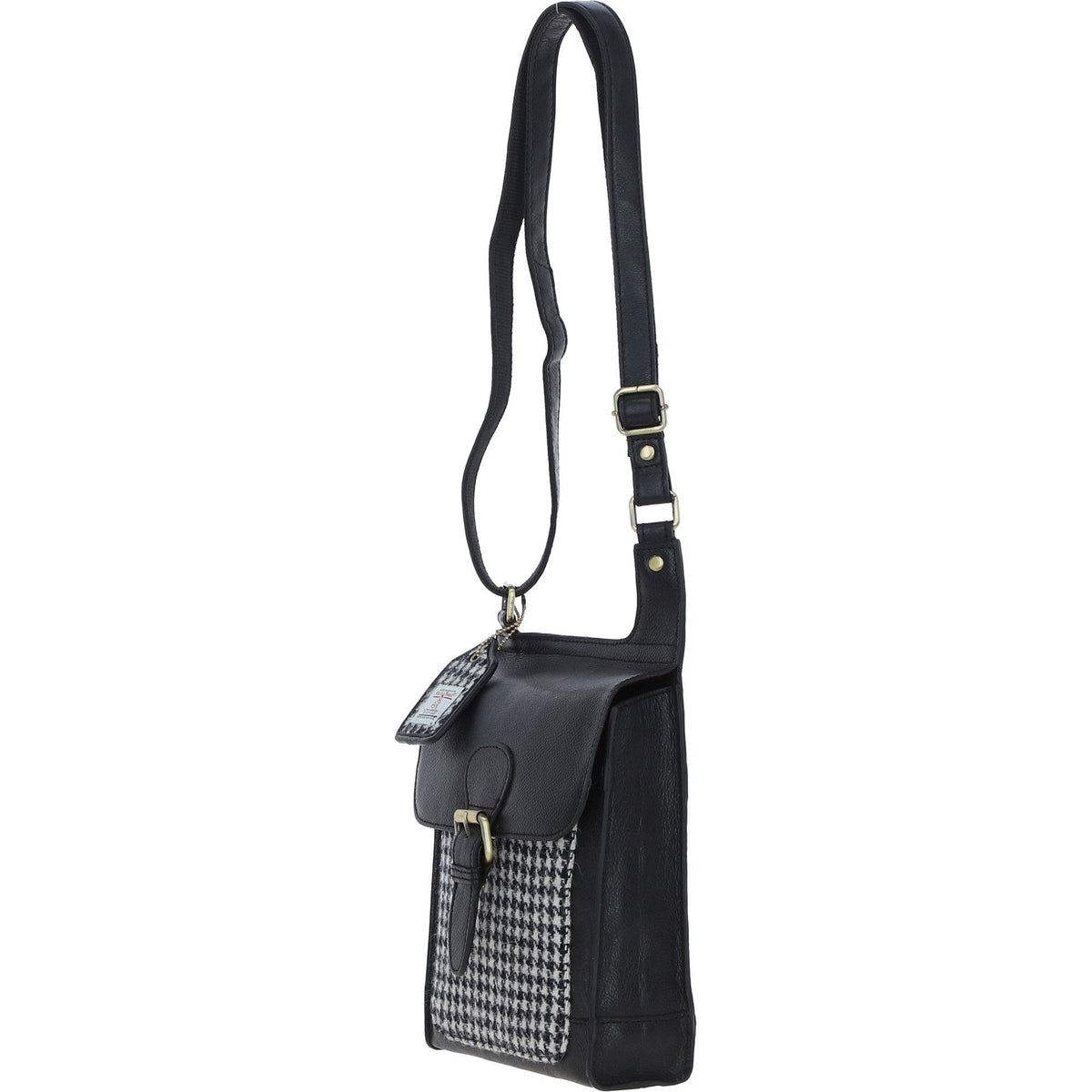 Leather & Harris Tweed Crossbody Bag – Black / White, view 2