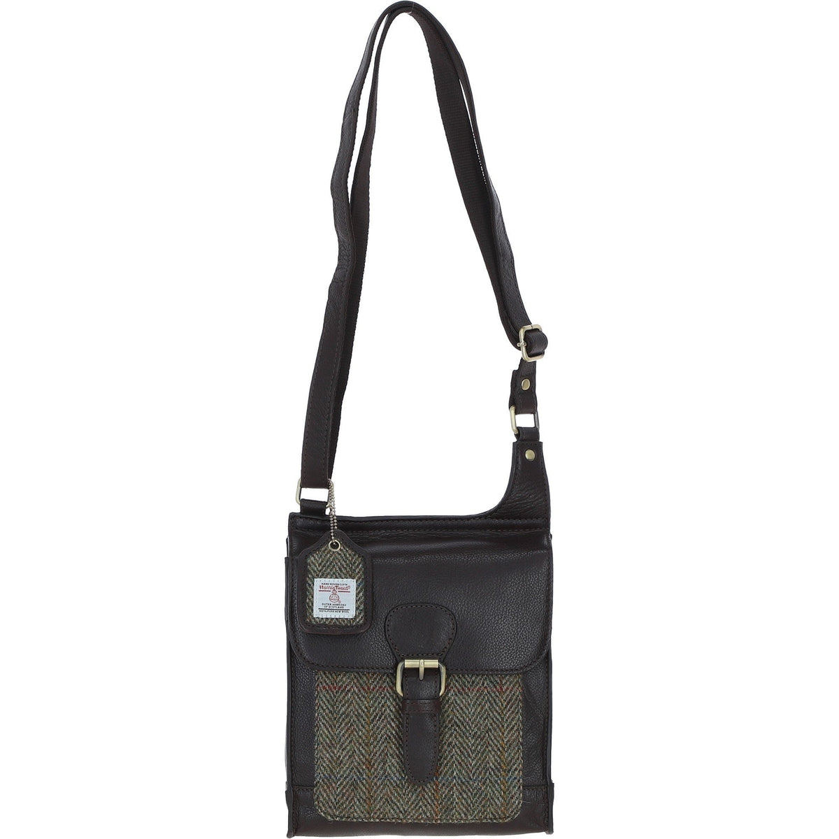 Leather & Harris Tweed Crossbody Bag – Brown / Green, view 1