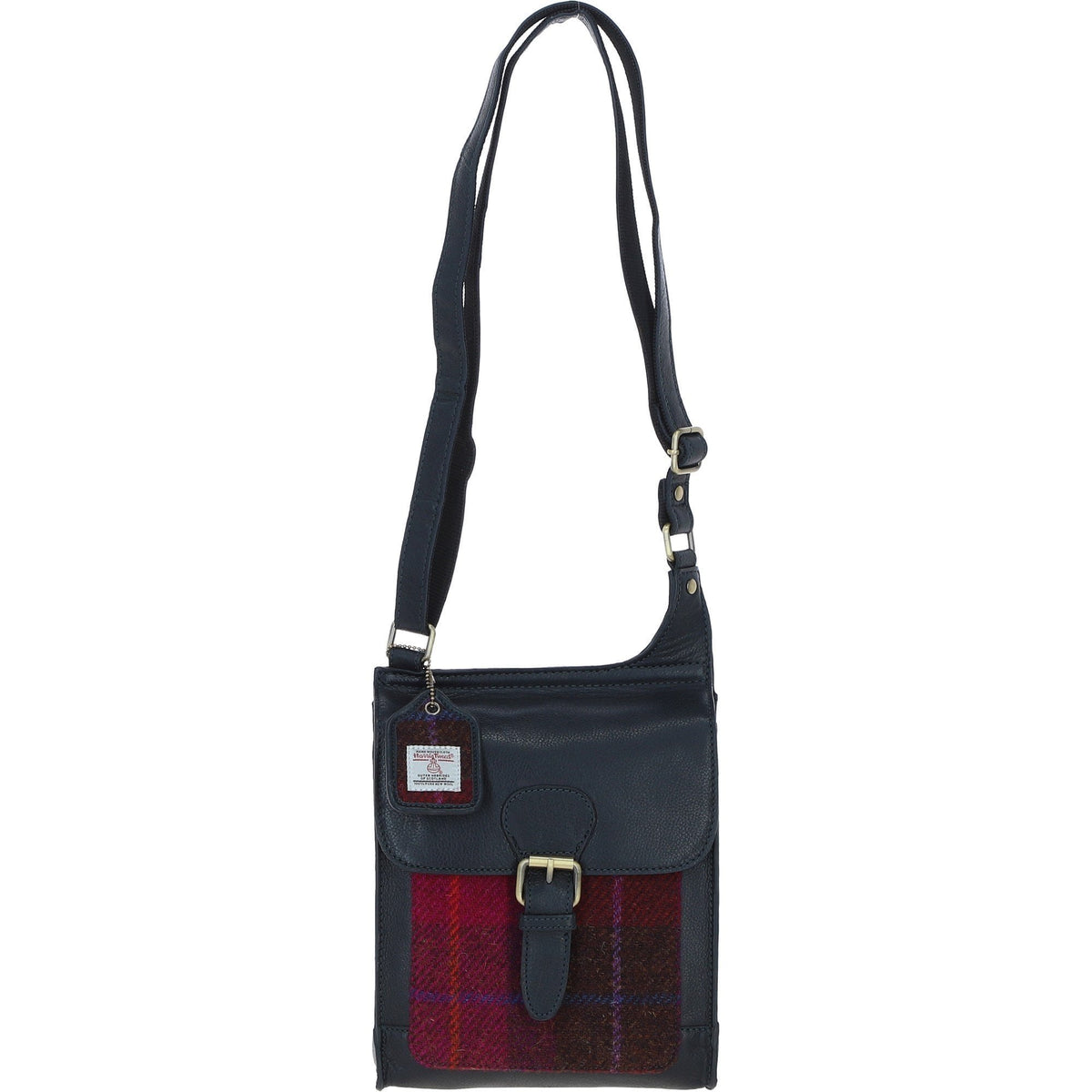 Leather & Harris Tweed Crossbody Bag – Navy / Pink, view 1