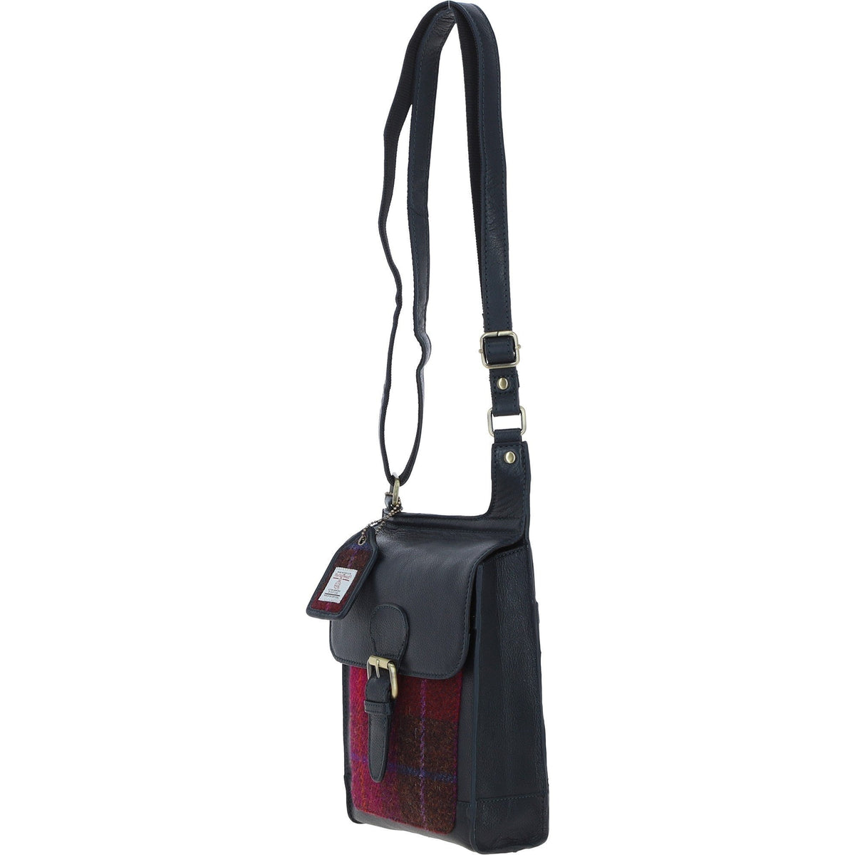 Leather & Harris Tweed Crossbody Bag – Navy / Pink, view 2